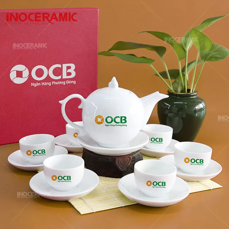 ấm chén ấm trà in logo thương hiệu OCB