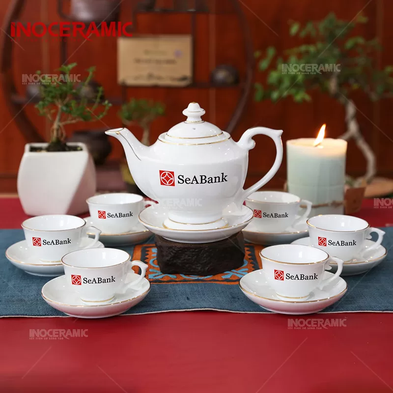 ấm chén ấm trà in logo thương hiệu SeA Banks